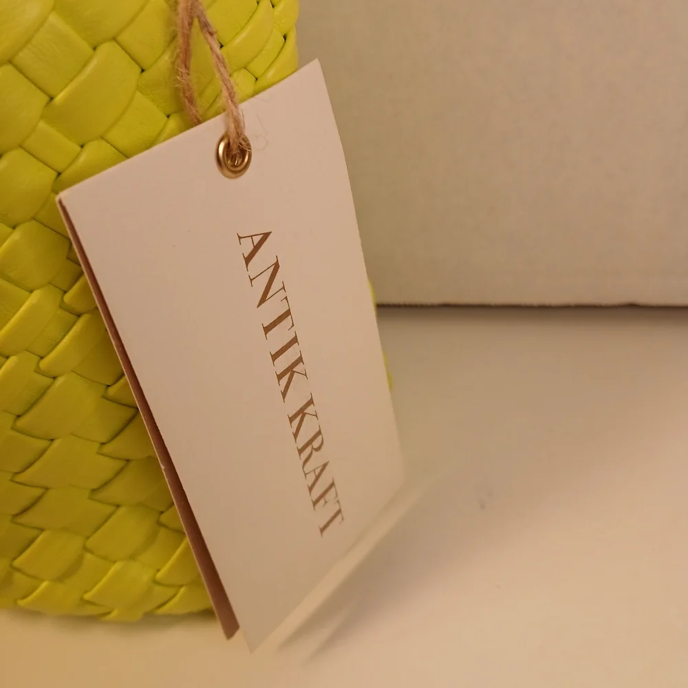 NWT Antik Kraft Bright Green Hand Woven Vegan Leather Boho Hobo Bag